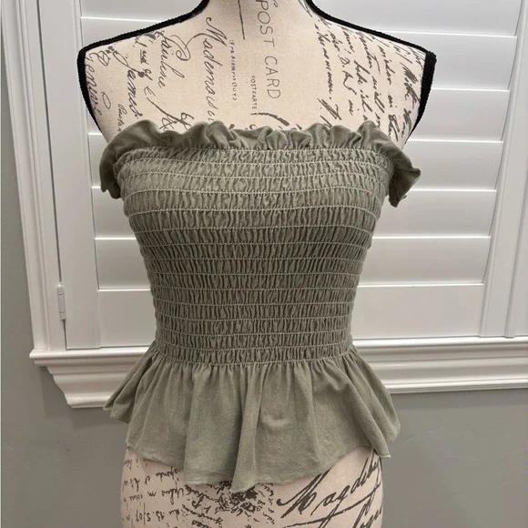 Truly Madly Deeply Sage Green Smocked Crop Top - Picture 1 of 4